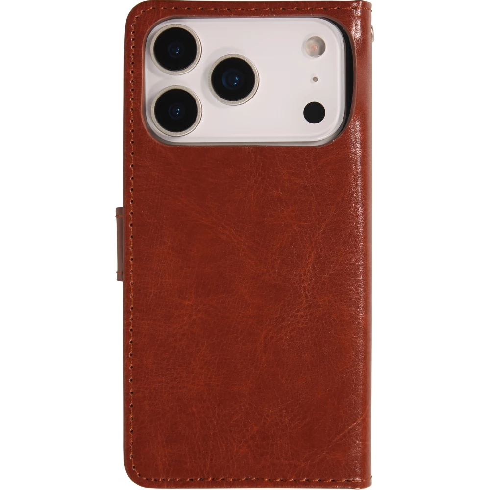 Hülle iPhone 17 Pro - Premium Flip Leder Tasche - Braun