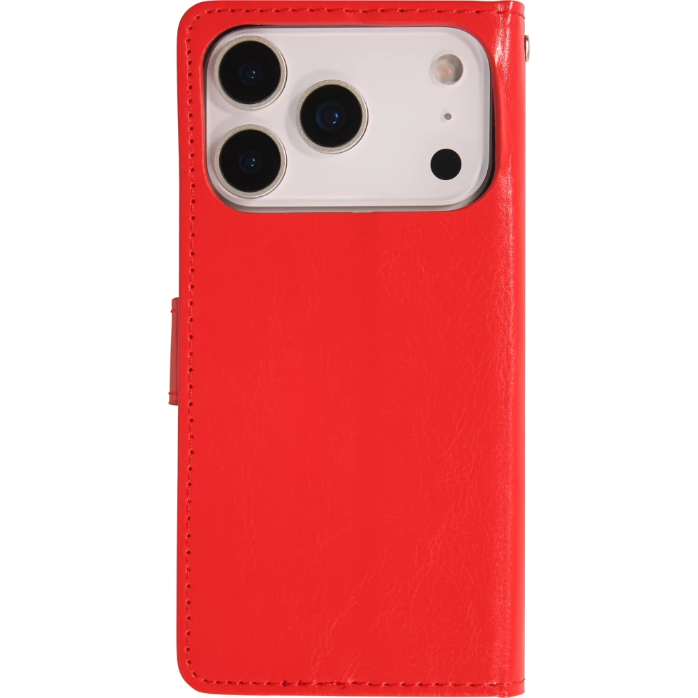 Fourre iPhone 17 Pro - Premium Flip cuir lisse porte-cartes - Rouge