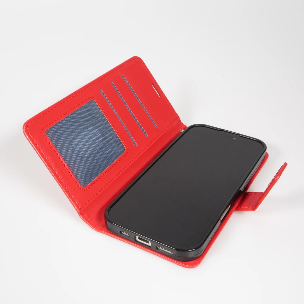 Fourre iPhone 17 Pro - Premium Flip cuir lisse porte-cartes - Rouge