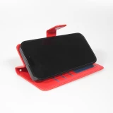 Fourre iPhone 17 Pro - Premium Flip cuir lisse porte-cartes - Rouge