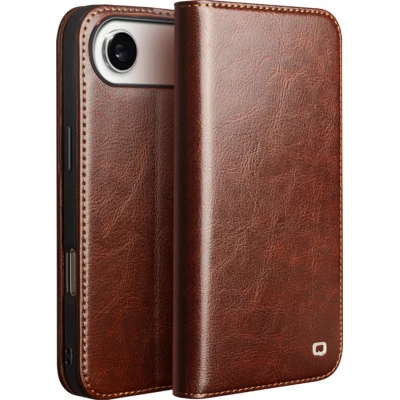 Fourre iPhone Air - Flip Qialino Classic Wallet cuir véritable - Brun foncé