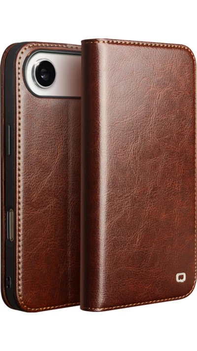 Fourre iPhone Air - Flip Qialino Classic Wallet cuir véritable - Brun foncé