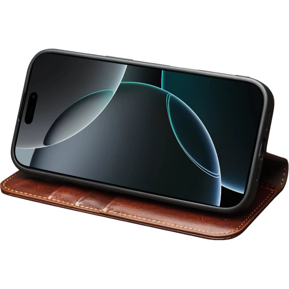 Fourre iPhone Air - Flip Qialino Classic Wallet cuir véritable - Brun foncé