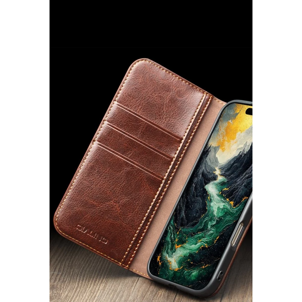 Fourre iPhone Air - Flip Qialino Classic Wallet cuir véritable - Noir