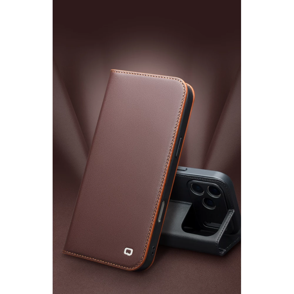 iPhone Air Case Hülle - Qialino Flip Matt Wallet Echtleder - Braun