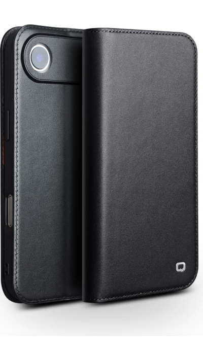 iPhone Air Case Hülle - Qialino Flip Matt Wallet Echtleder - Schwarz