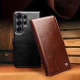 Fourre Samsung Galaxy S26 Ultra - Flip Qialino cuir véritable avec fermeture magnétique - Noir