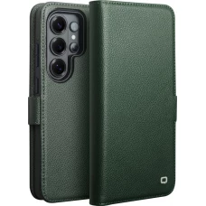 Fourre Samsung Galaxy S26 Ultra - Flip Qialino cuir véritable mat avec fermeture magnétique - Vert mat
