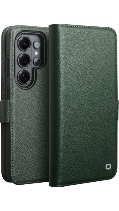 Fourre Samsung Galaxy S26 Ultra - Flip Qialino cuir véritable mat avec fermeture magnétique - Vert mat