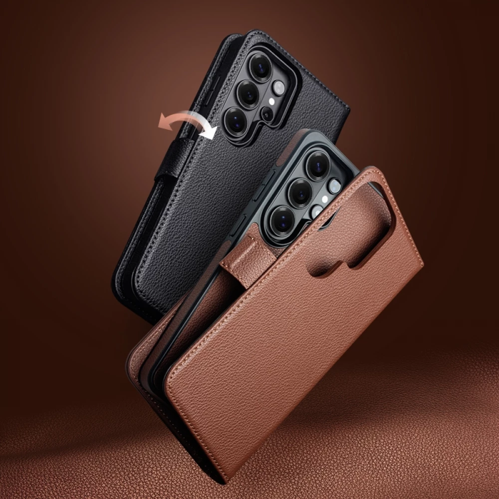 Fourre Samsung Galaxy S26 Ultra - Flip Qialino cuir véritable mat avec fermeture magnétique - Vert mat