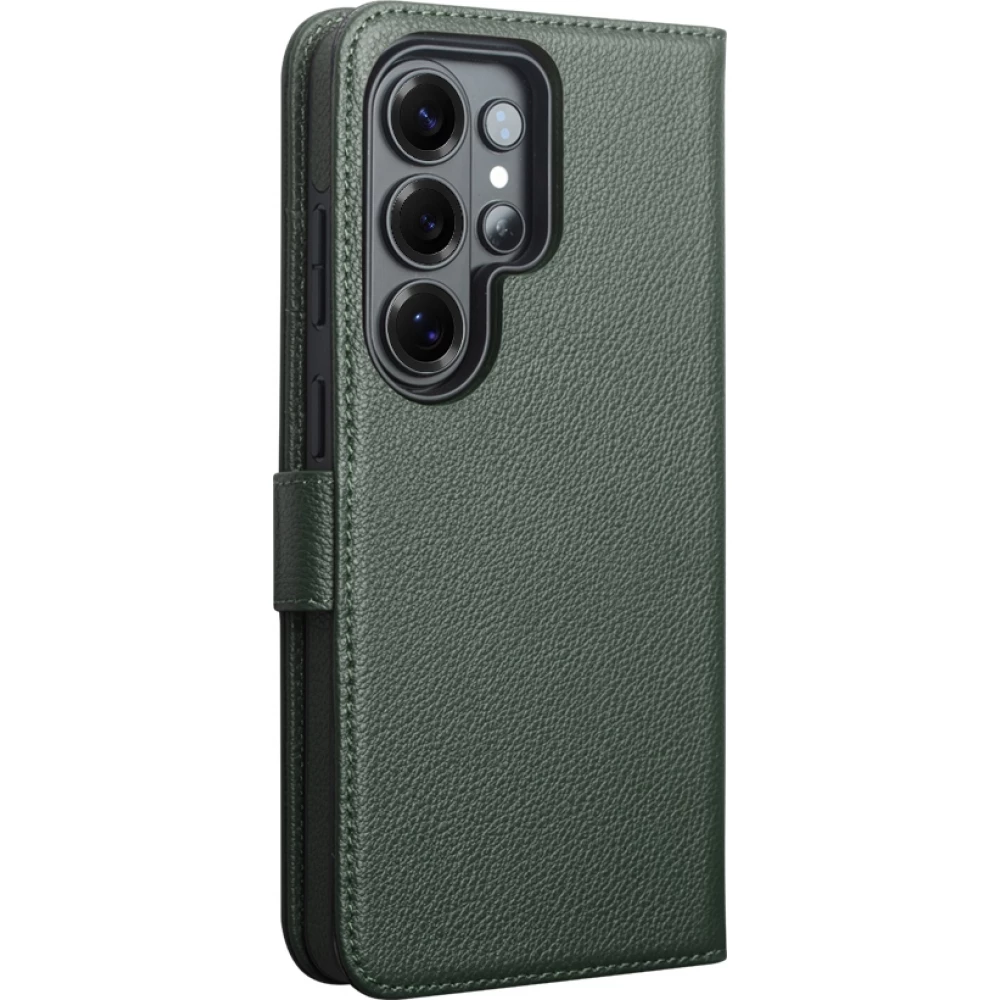 Fourre Samsung Galaxy S26 Ultra - Flip Qialino cuir véritable mat avec fermeture magnétique - Vert mat
