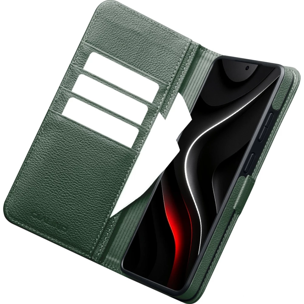 Fourre Samsung Galaxy S26 Ultra - Flip Qialino cuir véritable mat avec fermeture magnétique - Vert mat