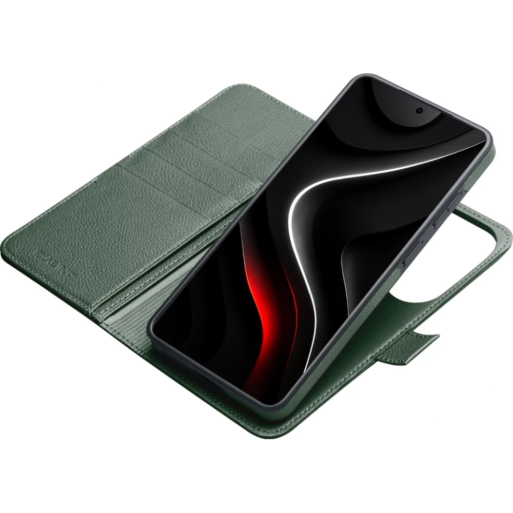 Fourre Samsung Galaxy S26 Ultra - Flip Qialino cuir véritable mat avec fermeture magnétique - Vert mat