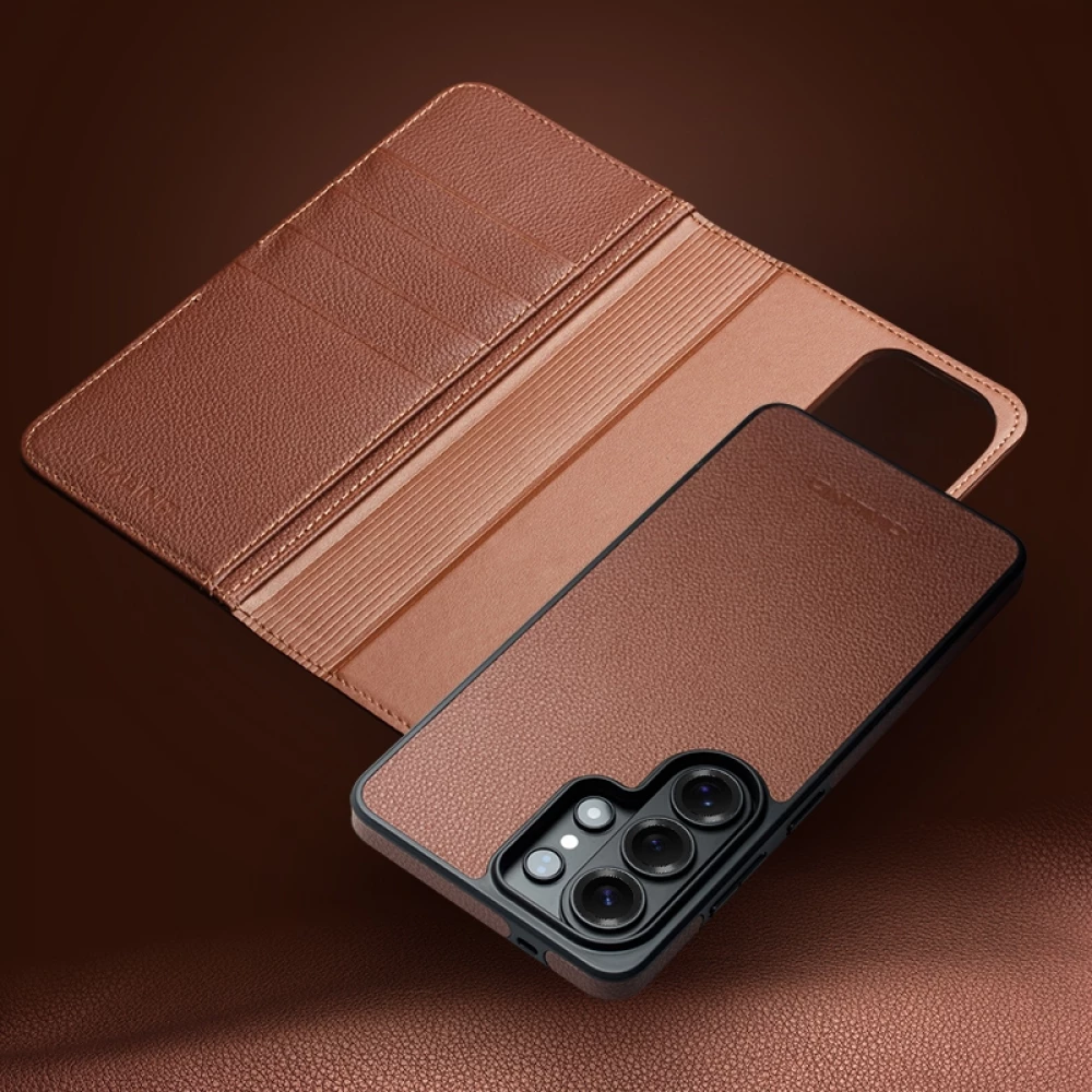 Fourre Samsung Galaxy S26 Ultra - Flip Qialino cuir véritable mat avec fermeture magnétique - Vert mat