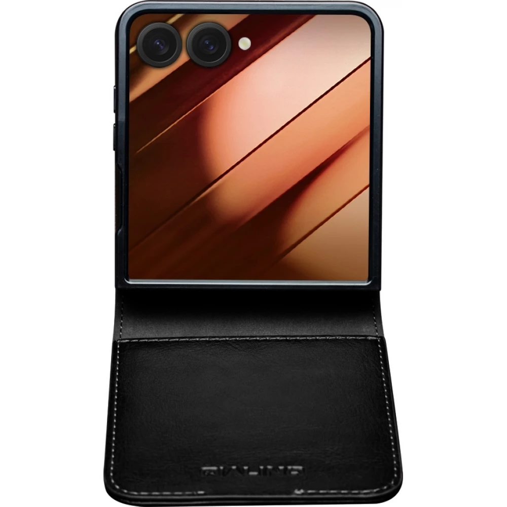 Fourre Samsung Galaxy Z Flip7 - Flip Qialino cuir véritable avec fermeture magnétique - Noir