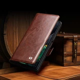 Fourre Samsung Galaxy Z Fold7 - Flip Qialino cuir véritable avec fermeture magnétique - Brun foncé