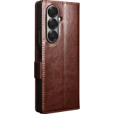 Fourre Samsung Galaxy Z Fold7 - Flip Qialino cuir véritable avec fermeture magnétique - Brun foncé