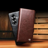 Fourre Samsung Galaxy Z Fold7 - Flip Qialino cuir véritable avec fermeture magnétique - Brun foncé