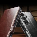 Fourre Samsung Galaxy Z Fold7 - Flip Qialino cuir véritable avec fermeture magnétique - Noir