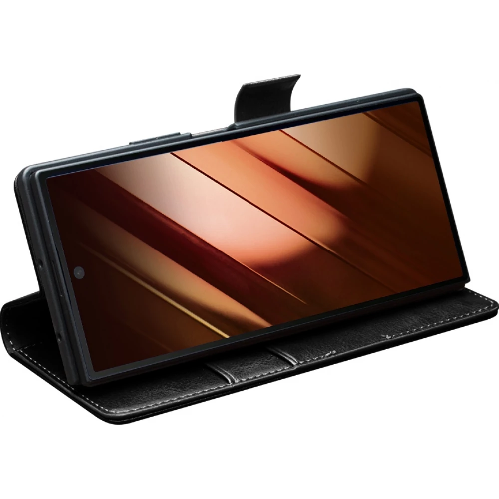 Fourre Samsung Galaxy Z Fold7 - Flip Qialino cuir véritable avec fermeture magnétique - Noir