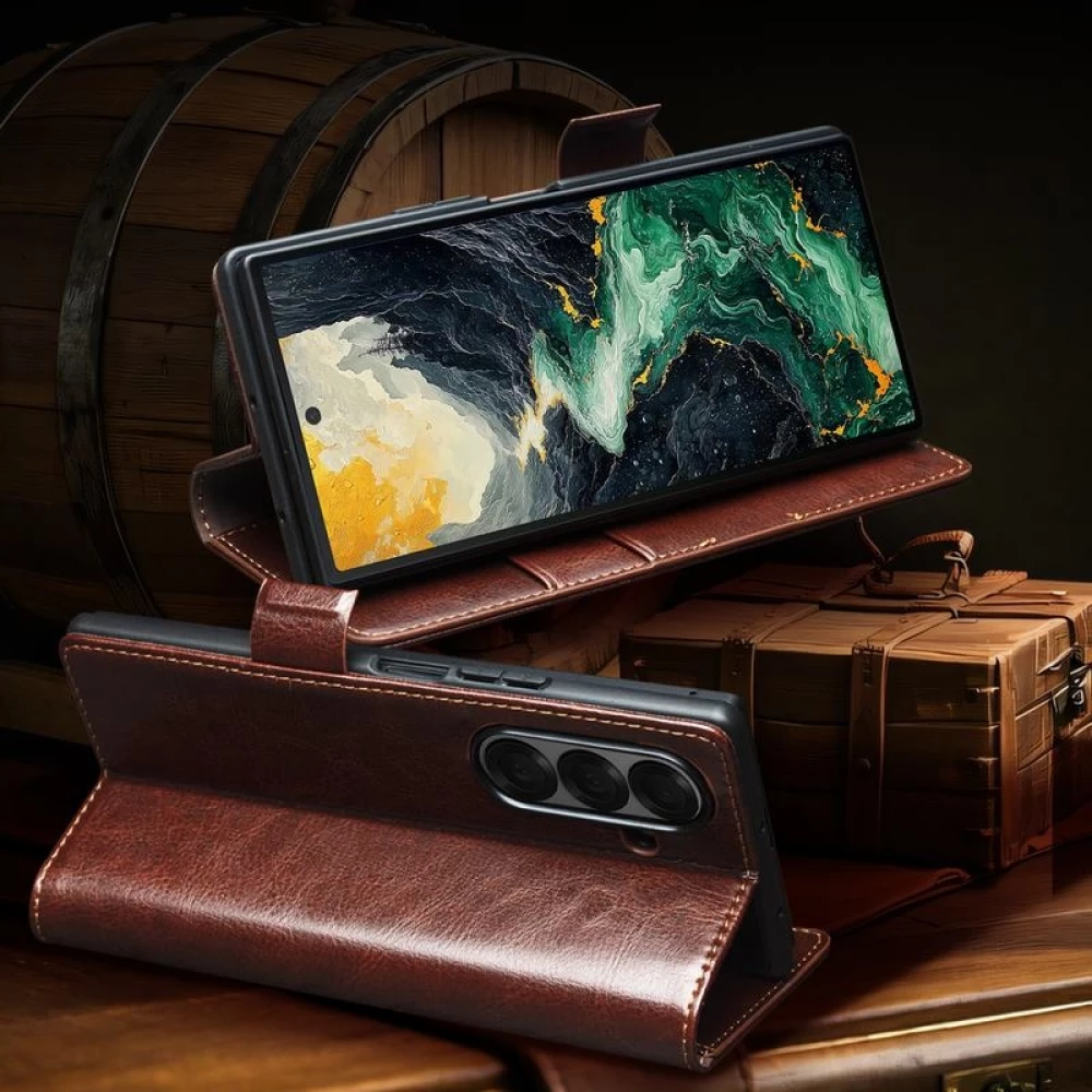 Fourre Samsung Galaxy Z Fold7 - Flip Qialino cuir véritable avec fermeture magnétique - Noir