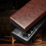 Fourre Samsung Galaxy Z Fold7 - Flip Qialino cuir véritable avec fermeture magnétique - Noir