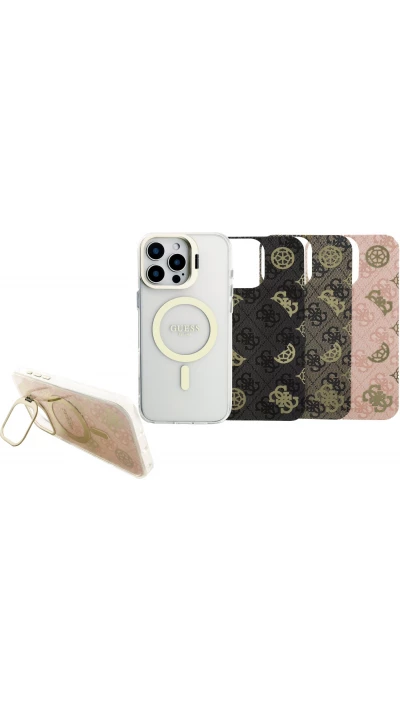 iPhone 16 Pro Max Case H&uuml;lle - MagSafe Magnetische Guess-H&uuml;lle mit Wechselplatten (Rosa / Braun / Schwarz) und Kamera-St&auml;nder - Transparent