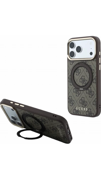 iPhone 18 Pro Max / 17 Pro Max Case Hülle - Guess PU 4G mit 360° MagSafe Halterung und Metallrahmen - Braun