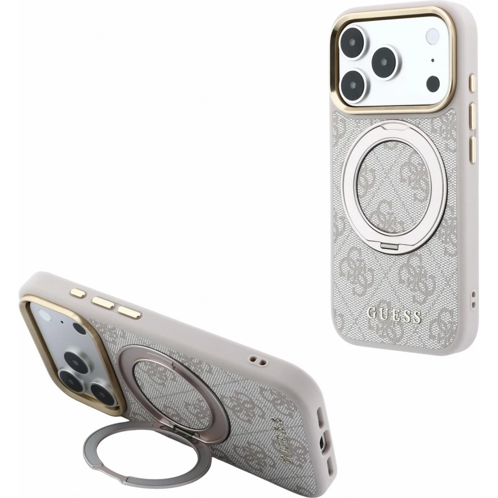 iPhone 18 Pro / 17 Pro Case H&uuml;lle - Guess PU 4G mit 360&deg; MagSafe Halterung und Metallrahmen - Rosa