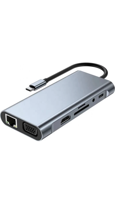 Hub 11 en 1 multiport avec HDMI 4K 30Hz RJ45 Ethernet USB 3.0 adaptateur Type-C haute performance - Argent
