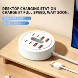 Hub de charge rapide USB-C 66W rond 8 en 1 &ndash; 4 ports USB-C PD + 4 ports USB-A adaptateur multiport USB - Blanc