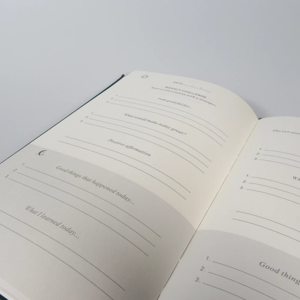 Elegantes Gratitude Journal Tag und Nacht - Stoffnotizbuch mit inspirierenden Zitaten - Grün