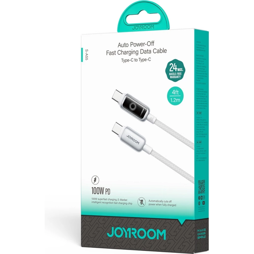Joyroom S-A55 StarFlight câble charge rapide USB-C vers USB-C 100W (1.2m) - Blanc