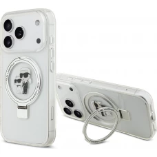 Coque iPhone 17 Pro - Karl Lagerfeld et Choupette Ringstand MagSafe avec anneau support - Blanc