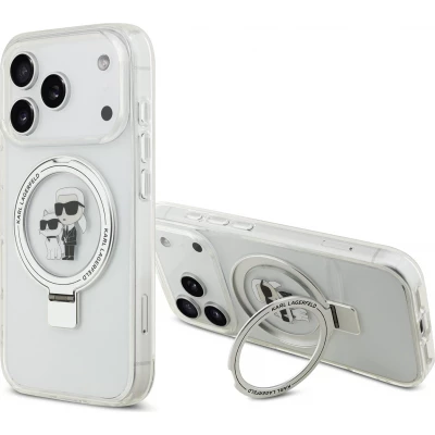 Coque iPhone 18 Pro / 17 Pro - Karl Lagerfeld et Choupette Ringstand MagSafe avec anneau support - Blanc
