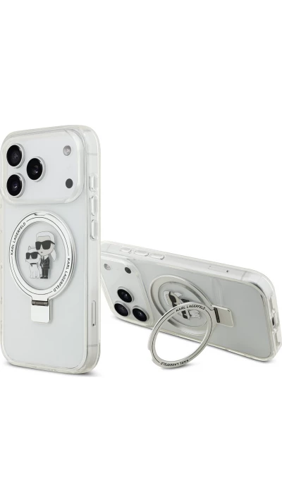 Coque iPhone 17 Pro - Karl Lagerfeld et Choupette Ringstand MagSafe avec anneau support - Blanc