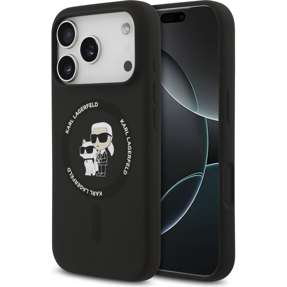 Coque iPhone 17 Air - Karl Lagerfeld Liquid en silicone avec design Karl et Choupette compatible MagSafe - Noir
