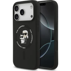 Coque iPhone 17 Air - Karl Lagerfeld Liquid en silicone avec design Karl et Choupette compatible MagSafe - Noir