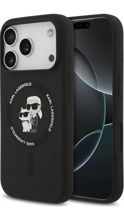 iPhone Air Case Hülle - Karl Lagerfeld Silikonhülle mit Karl und Choupette Design, MagSafe-kompatibel - Schwarz