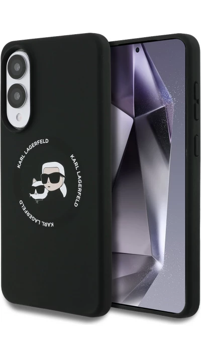Coque Samsung Galaxy S25 Edge - Karl Lagerfeld Liquid en silicone avec design Karl et Choupette compatible MagSafe - Noir