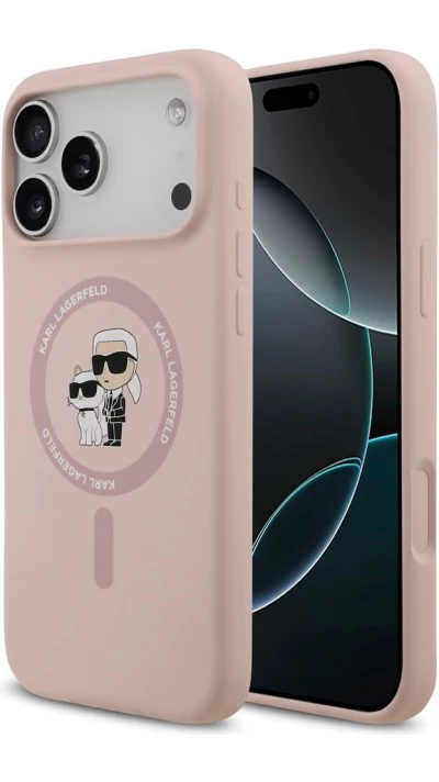 iPhone 18 Pro Max / 17 Pro Max Case H&uuml;lle - Karl Lagerfeld Silikonh&uuml;lle mit Karl und Choupette Design MagSafe-kompatibel - Rosa