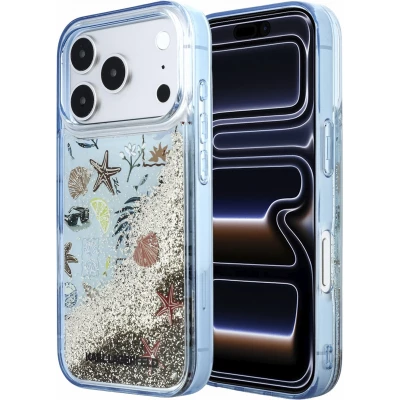 Coque iPhone 18 Pro / 17 Pro - Karl Lagerfeld Liquid Glitter Beach and Sand avec paillettes liquides effet sable et plage - Bleu