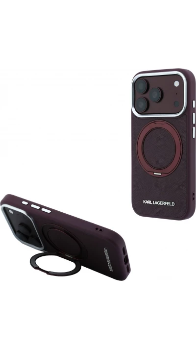 iPhone 18 Pro Max / 17 Pro Max Case H&uuml;lle - Karl Lagerfeld PU Saffiano MagSafe mit 360&deg; Halterung - Burgundy