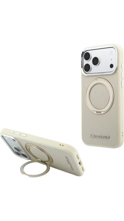 iPhone 18 Pro Max / 17 Pro Max Case H&uuml;lle - Karl Lagerfeld PU Saffiano MagSafe mit 360&deg; Halterung - Beige