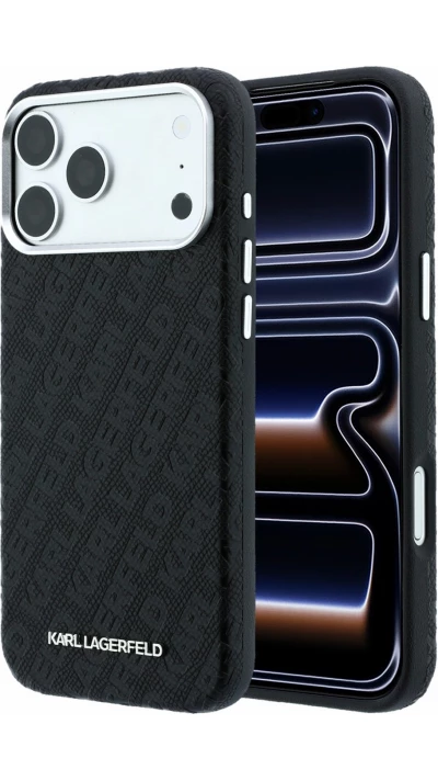 iPhone 17 Pro Case H&uuml;lle -  Karl Lagerfeld Semi Wrap mit durchgehendem Muster aus PU umh&uuml;llend MagSafe - Schwarz