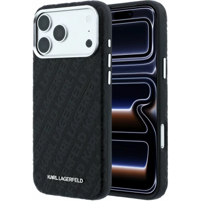 Coque iPhone 17 Pro Max - Karl Lagerfeld Semi Wrap &agrave; motif int&eacute;gral en PU enveloppante MagSafe - Noir