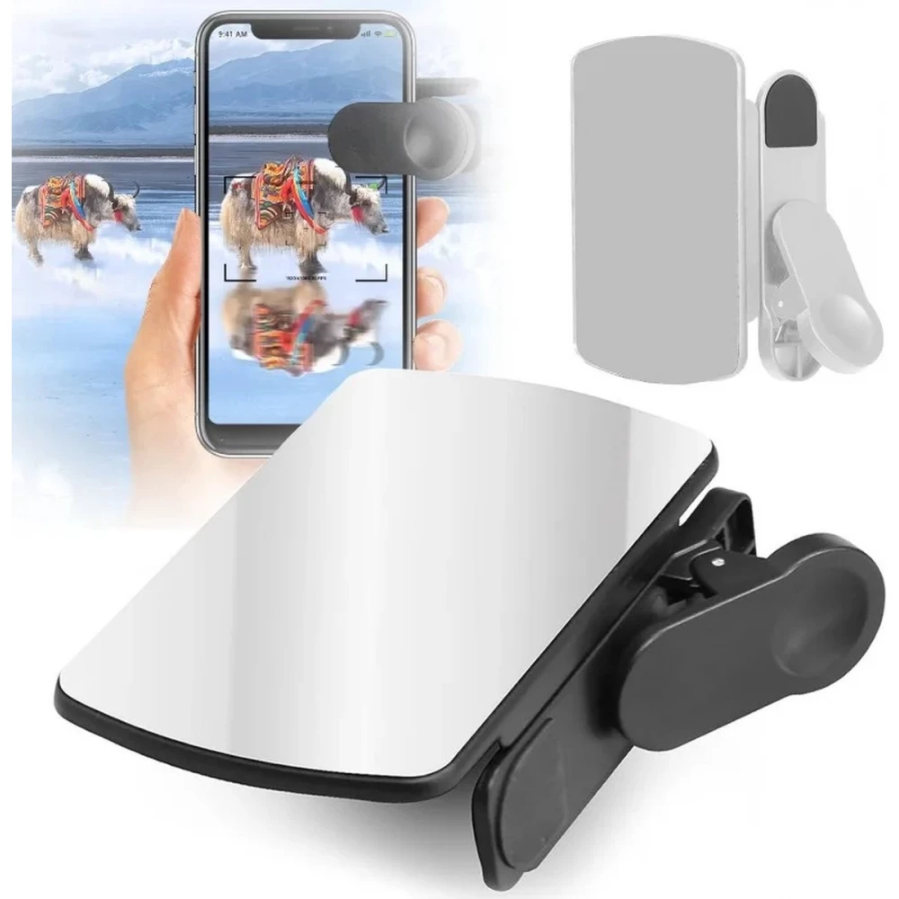 Kit miroir r&eacute;fl&eacute;chissant pour smartphone avec clip cam&eacute;ra pince de r&eacute;flexion et chiffon de nettoyage - Noir