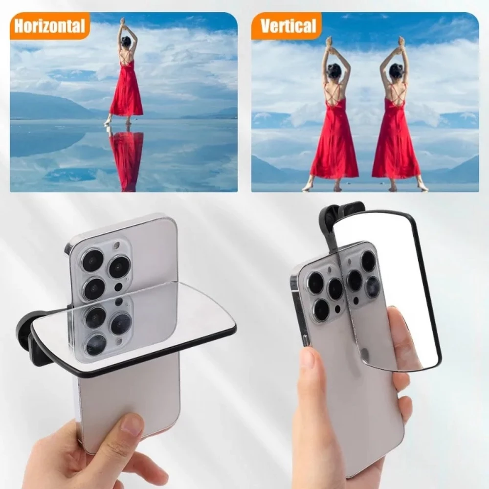 Kit miroir r&eacute;fl&eacute;chissant pour smartphone avec clip cam&eacute;ra pince de r&eacute;flexion et chiffon de nettoyage - Noir