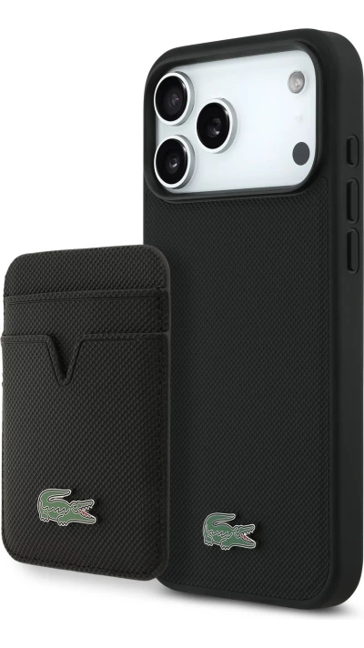 iPhone 17 Pro Max Case H&uuml;lle - Lacoste Iconic Petit Pique MagSafe mit Magnetportemonnaie - Schwarz