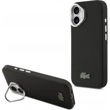 Coque iPhone 17 - Lacoste Iconique Petit Piqu&eacute; MagSafe avec support en m&eacute;tal sur la cam&eacute;ra - Noir